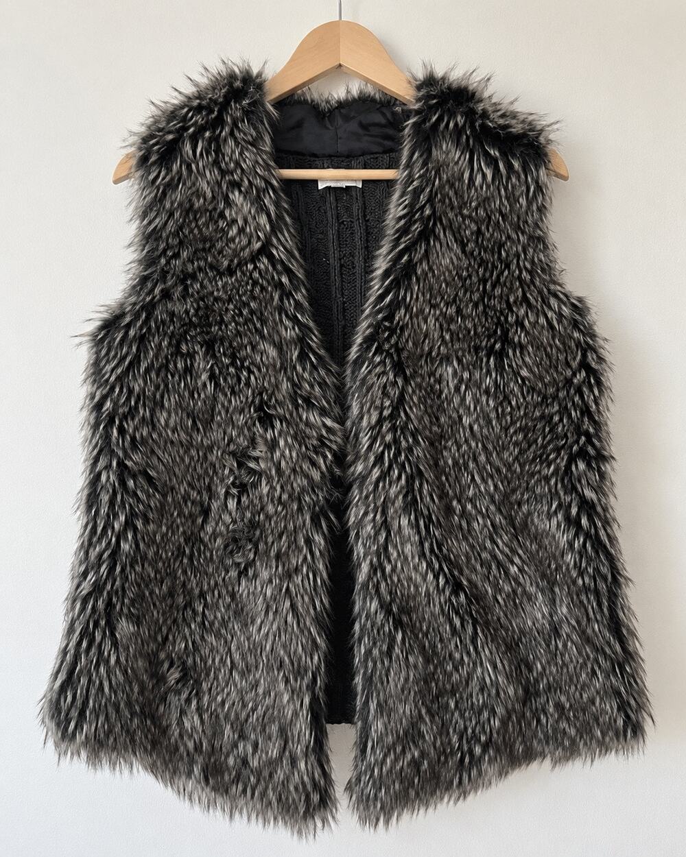 Joseph A Faux Fur Cable Knit Sweater Vest M Brown Penny Lane Boho Y2K Open Front